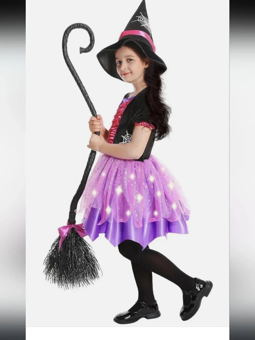 Light-Up Witch Dress,Purple Halloween Costume,include Hat & Broom Size Small